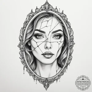 Tattoo design a broken mirror reflecting a co... - эскиз тату (№1754838449_0, 10.08.2025 15:07) — tattoo-photo.ru