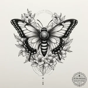 Tattoo sketch a single butterfly or bee inter... - эскиз тату (№1754839268_0, 10.08.2025 15:21) — tattoo-photo.ru