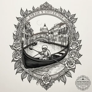 A single gondola gliding through a quiet vene... - эскиз тату (№1754840660_0, 10.08.2025 15:44) — tattoo-photo.ru