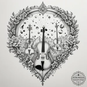 The inside of a luthier's workshop, with viol... - эскиз тату (№1754842057_0, 10.08.2025 16:07) — tattoo-photo.ru