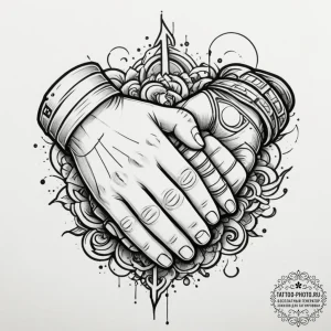 Tattoo design a stylized handshake between tw... - эскиз тату (№1754842455_0, 10.08.2025 16:14) — tattoo-photo.ru