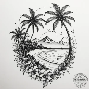 Tattoo design a tropical island with palm tre... - эскиз тату (№1754849647_0, 10.08.2025 18:14) — tattoo-photo.ru