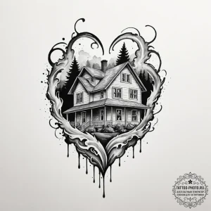 Tattoo sketch a simple house outline with smo... - эскиз тату (№1754850859_0, 10.08.2025 18:34) — tattoo-photo.ru