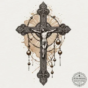 Rosary, artistic tattoo sketch, detailed cros... - эскиз тату (№1754854057_0, 10.08.2025 19:27) — tattoo-photo.ru