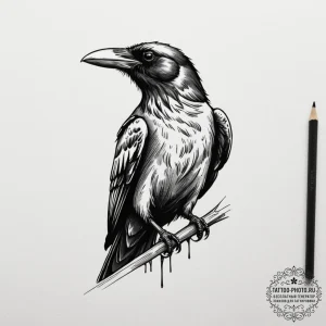 Black raven, ink illustration for tattoo, on... - эскиз тату (№1754855248_0, 10.08.2025 19:47) — tattoo-photo.ru