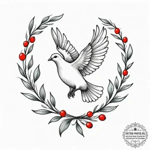 Tattoo sketch a lone dove carrying an olive b... - эскиз тату (№1754855446_0, 10.08.2025 19:50) — tattoo-photo.ru