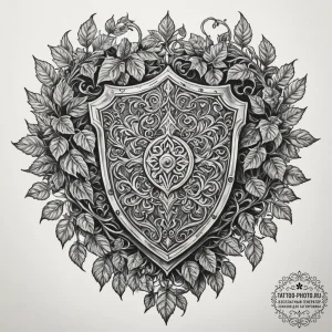 Tattoo design a warrior's shield overgrown wi... - эскиз тату (№1754856036_0, 10.08.2025 20:00) — tattoo-photo.ru