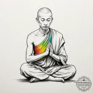 Monk, artistic tattoo sketch, minimalist tatt... - эскиз тату (№1754857833_0, 10.08.2025 20:30) — tattoo-photo.ru