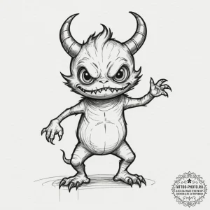 Tattoo sketch a playful monster or creature d... - эскиз тату (№1754858433_0, 10.08.2025 20:40) — tattoo-photo.ru