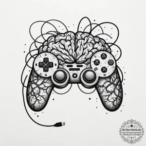 Tattoo design a brain connected to a game con... - эскиз тату (№1754861637_0, 10.08.2025 21:33) — tattoo-photo.ru