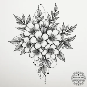 Tattoo design a branch with multiple blossoms... - эскиз тату (№1754862650_0, 10.08.2025 21:50) — tattoo-photo.ru