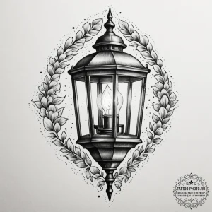 A flickering gas lamp on a historic, cobblest... - эскиз тату (№1754865057_0, 10.08.2025 22:30) — tattoo-photo.ru