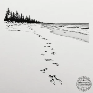 A shot of a deserted beach with footprints le... - эскиз тату (№1754868475_0, 10.08.2025 23:27) — tattoo-photo.ru