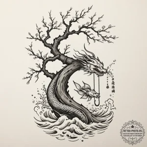 Tattoo sketch a single mighty tree with a swi... - эскиз тату (№1754928285_0, 11.08.2025 16:04) — tattoo-photo.ru