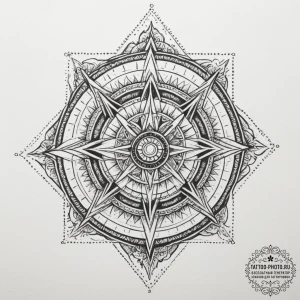 A geometric tattoo combining the kolovrat and... - эскиз тату (№1754928908_0, 11.08.2025 16:15) — tattoo-photo.ru
