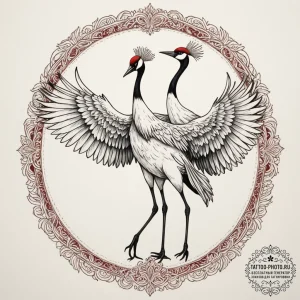 A red-crowned crane dancing, artistic tattoo... - эскиз тату (№1754931955_0, 11.08.2025 17:05) — tattoo-photo.ru