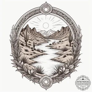 A shot of a desert oasis., ink illustration f... - эскиз тату (№1754934122_0, 11.08.2025 17:42) — tattoo-photo.ru