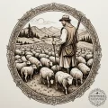 A shot of a shepherd guiding a flock of sheep... - эскиз тату (№1754934712_0, 11.08.2025 17:51) — tattoo-photo.ru