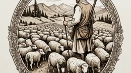 A shot of a shepherd guiding a flock of sheep... - эскиз тату (№1754934712_0, 11.08.2025 17:51) — tattoo-photo.ru