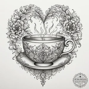 Tattoo sketch a delicate teacup with a steami... - эскиз тату (№1754935501_0, 11.08.2025 18:05) — tattoo-photo.ru