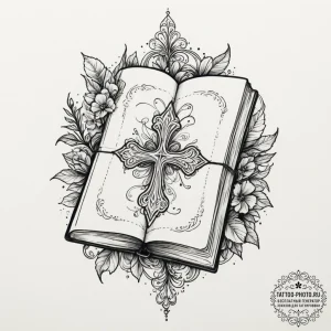 A book with a fantasy world growing from its... - эскиз тату (№1754935699_0, 11.08.2025 18:08) — tattoo-photo.ru