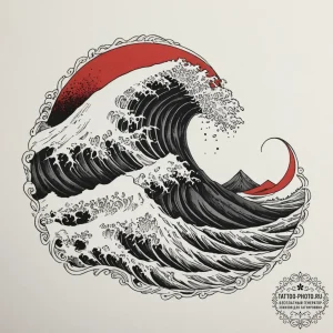 A powerful wave crashing against black volcan... - эскиз тату (№1754936289_0, 11.08.2025 18:18) — tattoo-photo.ru