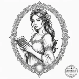 Tattoo design a graceful virgo maiden, holdin... - эскиз тату (№1754937271_0, 11.08.2025 18:34) — tattoo-photo.ru