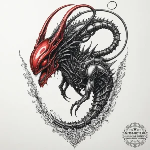A xenomorph from alien, artistic tattoo sketc... - эскиз тату (№1754939235_0, 11.08.2025 19:07) — tattoo-photo.ru