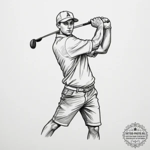 Tattoo design a golfer's swing, focused and p... - эскиз тату (№1754944001_0, 11.08.2025 20:26) — tattoo-photo.ru