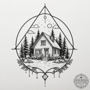 Tattoo sketch a small, minimalist "home" icon... - эскиз тату (№1754949008_0, 11.08.2025 21:50) — tattoo-photo.ru