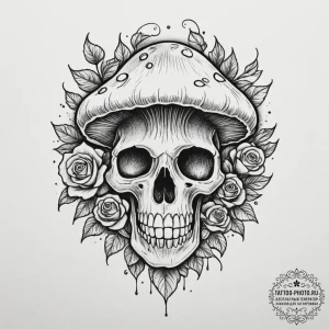 Tattoo sketch a power-up mushroom with a psyc... - эскиз тату (№1754949205_0, 11.08.2025 21:53) — tattoo-photo.ru