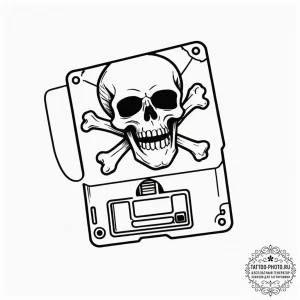 Tattoo design a floppy disk with a skull and... - эскиз тату (№1754951813_0, 11.08.2025 22:36) — tattoo-photo.ru