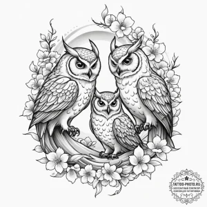 Tattoo sketch a pair of owls, symbolizing wis... - эскиз тату (№1754952816_0, 11.08.2025 22:53) — tattoo-photo.ru