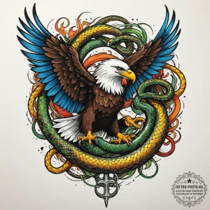 An eagle fighting a snake, concept art for ta... - эскиз тату (№1754953415_0, 11.08.2025 23:03) — tattoo-photo.ru