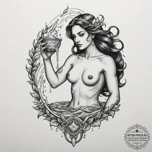 Tattoo sketch aquarius's water-bearer, a myth... - эскиз тату (№1754956010_0, 11.08.2025 23:46) — tattoo-photo.ru