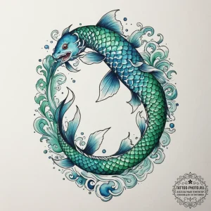 Tattoo design pisces fish, depicted in fluid... - эскиз тату (№1754956218_0, 11.08.2025 23:50) — tattoo-photo.ru