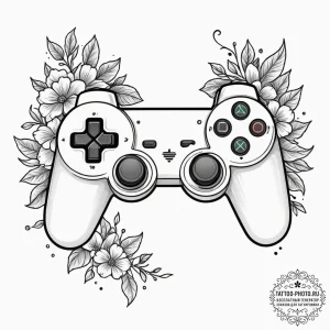 Tattoo sketch a game controller with a delica... - эскиз тату (№1754956620_0, 11.08.2025 23:57) — tattoo-photo.ru