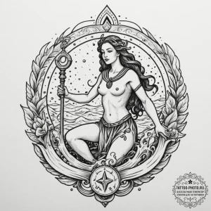 Tattoo sketch aquarius's water-bearer, with t... - эскиз тату (№1754960411_0, 12.08.2025 01:00) — tattoo-photo.ru
