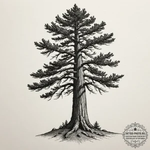 A close-up of the textured bark of a giant se... - эскиз тату (№1754961217_0, 12.08.2025 01:13) — tattoo-photo.ru