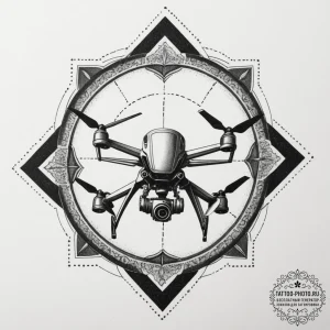 A drone shot of a perfectly symmetrical urban... - эскиз тату (№1754962032_0, 12.08.2025 01:27) — tattoo-photo.ru