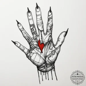 Tattoo design a human hand merged with metall... - эскиз тату (№1754964247_0, 12.08.2025 02:04) — tattoo-photo.ru