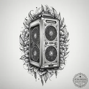 Tattoo sketch a gaming pc tower with glowing... - эскиз тату (№1754965050_0, 12.08.2025 02:17) — tattoo-photo.ru