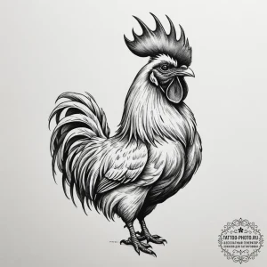 Rooster, tattoo line art, on a clean white pa... - эскиз тату (№1754965844_0, 12.08.2025 02:30) — tattoo-photo.ru