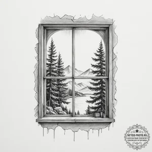 Tattoo sketch a small, stylized window lookin... - эскиз тату (№1754968061_0, 12.08.2025 03:07) — tattoo-photo.ru
