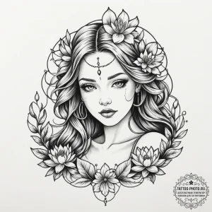 A neo-traditional tattoo of a rusalka brushin... - эскиз тату (№1754968264_0, 12.08.2025 03:11) — tattoo-photo.ru