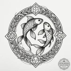 Tattoo design pisces fish in an abstract, ove... - эскиз тату (№1754969464_0, 12.08.2025 03:31) — tattoo-photo.ru