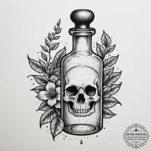 An apothecary bottle labeled "poison", tattoo... - эскиз тату (№1754969861_0, 12.08.2025 03:37) — tattoo-photo.ru
