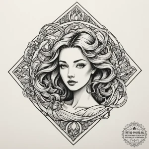 Tattoo sketch aquarius's water flowing as a s... - эскиз тату (№1754970667_0, 12.08.2025 03:51) — tattoo-photo.ru