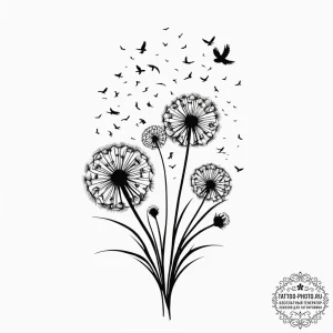 Dandelion with birds - эскиз тату (№1754971067_0, 12.08.2025 03:57) — tattoo-photo.ru