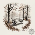 A lonely bench in a city park during autumn,… — эскиз тату (№1754972461_0, 12.08.2025 04:21) — tattoo-photo.ru
